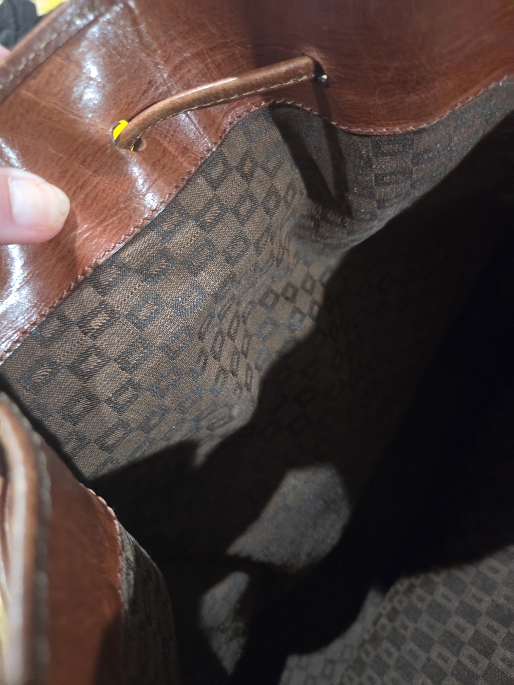 Vintage Bonia Brown Genuine Leather Drawstring Bucket Shoulder Bag - Picture 3 of 16